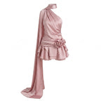 Women's One-Shoulder Satin Mini Dress Cocktail