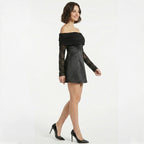 Robe Mini en Dentelle à Épaules Dégagées Cocktail Femme