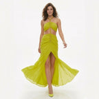 Robe maxi à encolure halter froncée pour femmes été