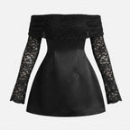 Robe Mini en Dentelle à Épaules Dégagées Cocktail Femme