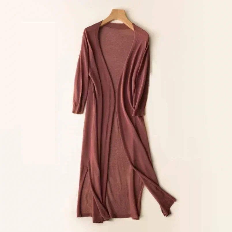 Coffee open-front long sleeve cardigan