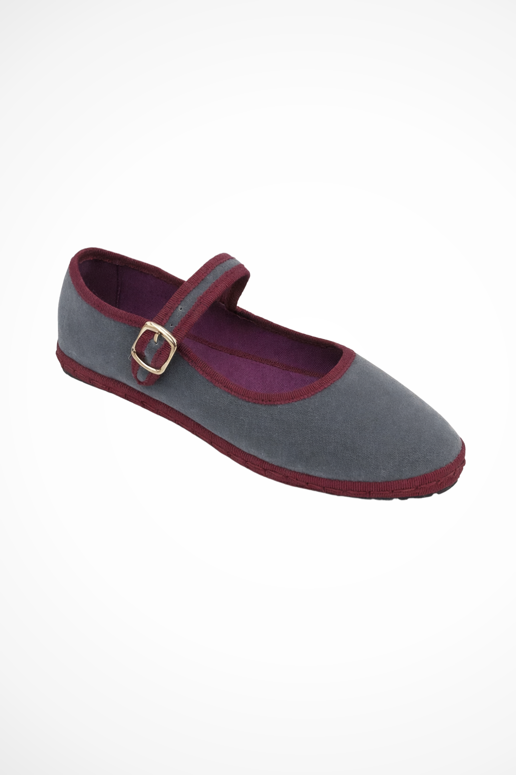 Round toe buckle strap Mary Jane flats in grey