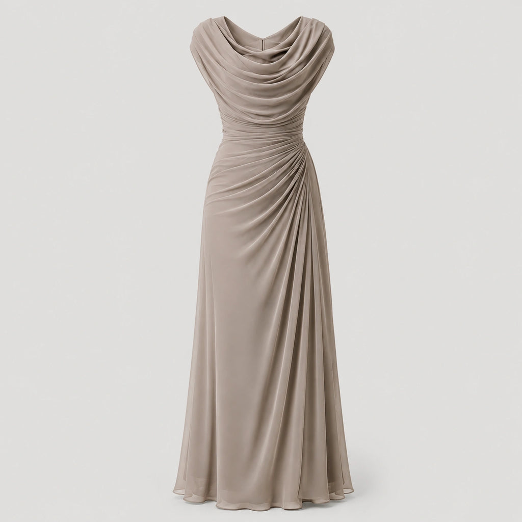Robe maxi à col drapé froncé pour femmes, invitée de mariage
