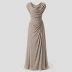 Robe maxi à col drapé froncé pour femmes, invitée de mariage
