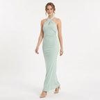 Elegant Halter Neck Ruched Maxi Dress Women's