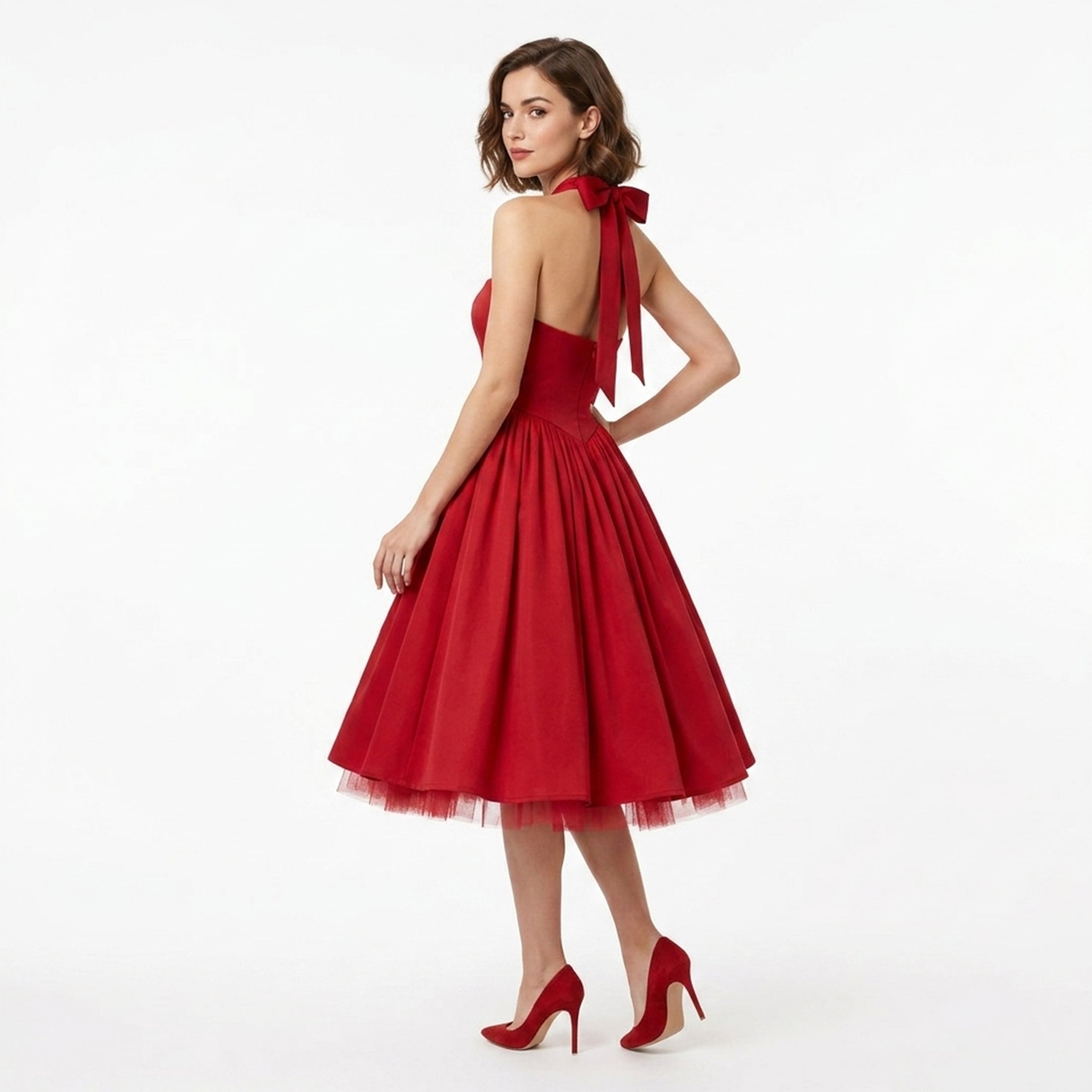 Elegant Halter Neck Backless Midi Dress Women's