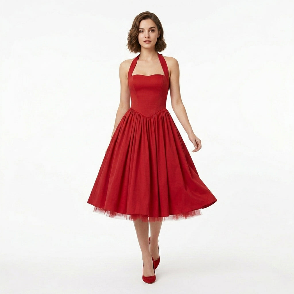 Elegant Halter Neck Backless Midi Dress Women's