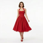 Elegant Halter Neck Backless Midi Dress Women's