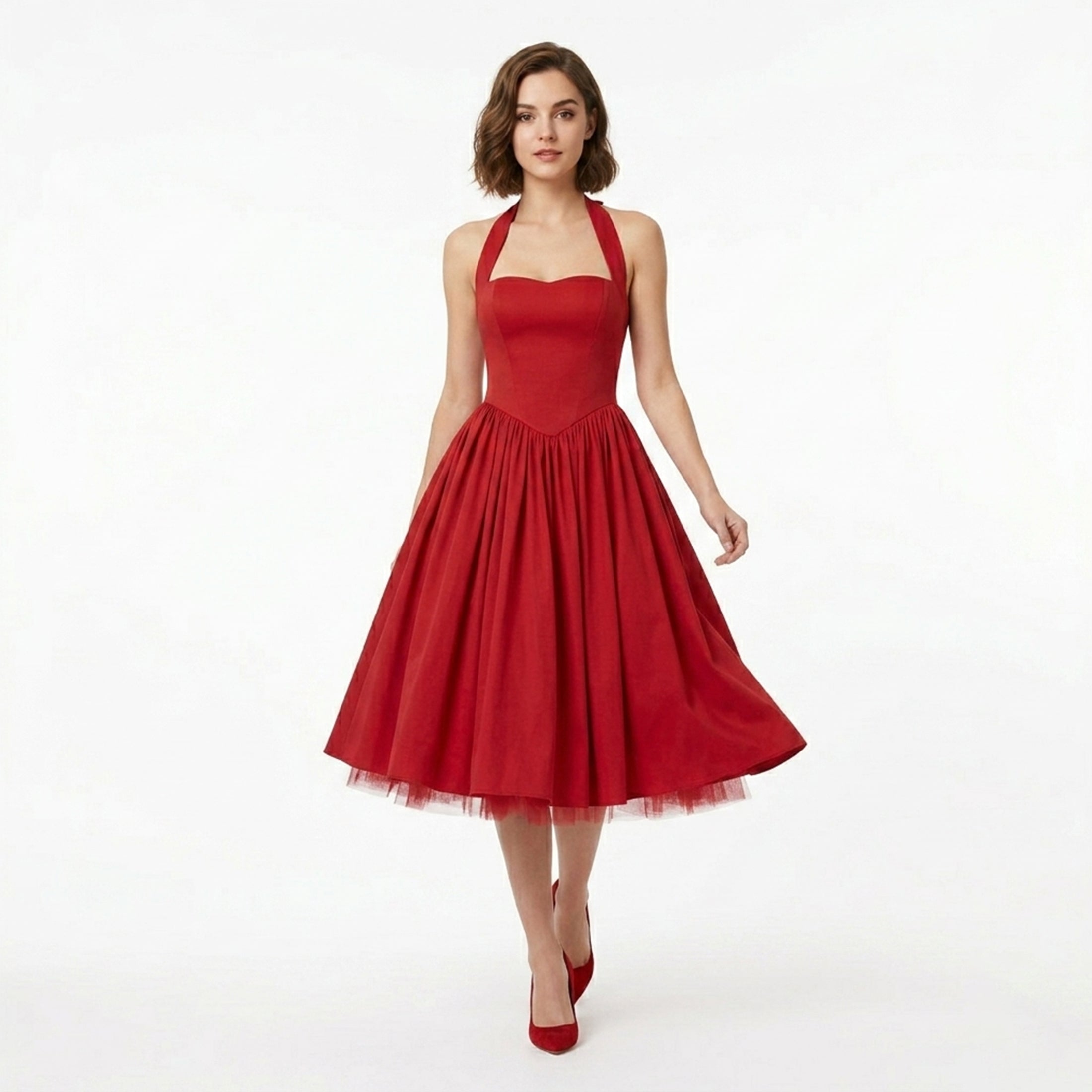 Elegant Halter Neck Backless Midi Dress Women's