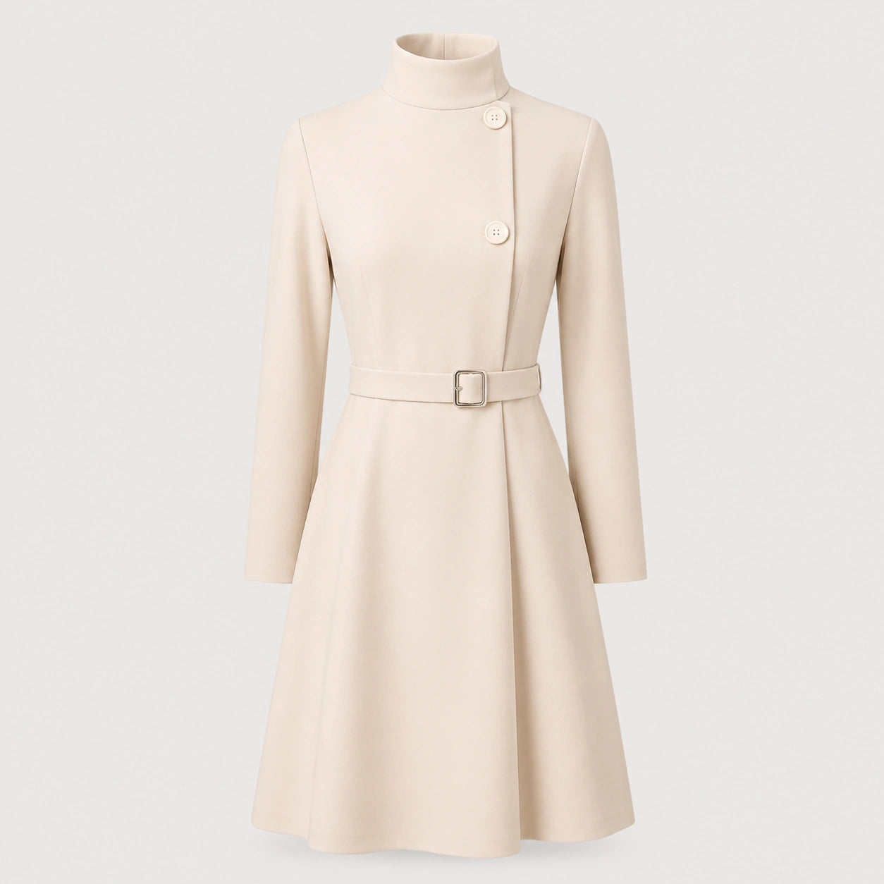 Robe mini élégante ceinturée à col montant et manches longues pour femmes