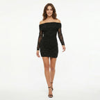 Veloire | Women's Mini Mesh Off Shoulder Sparkle Dress