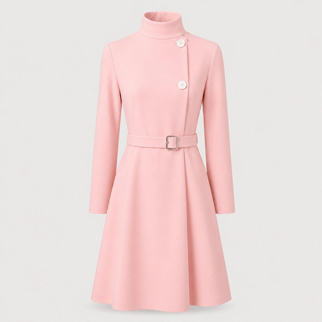 Robe mini élégante ceinturée à col montant et manches longues pour femmes