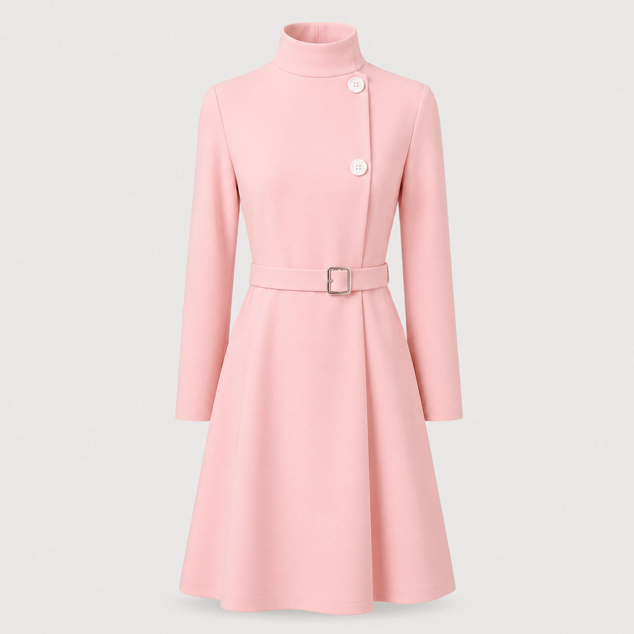 Robe mini élégante ceinturée à col montant et manches longues pour femmes