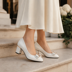 Chaussures de mariage à talon bloc pour femmes avec nœud