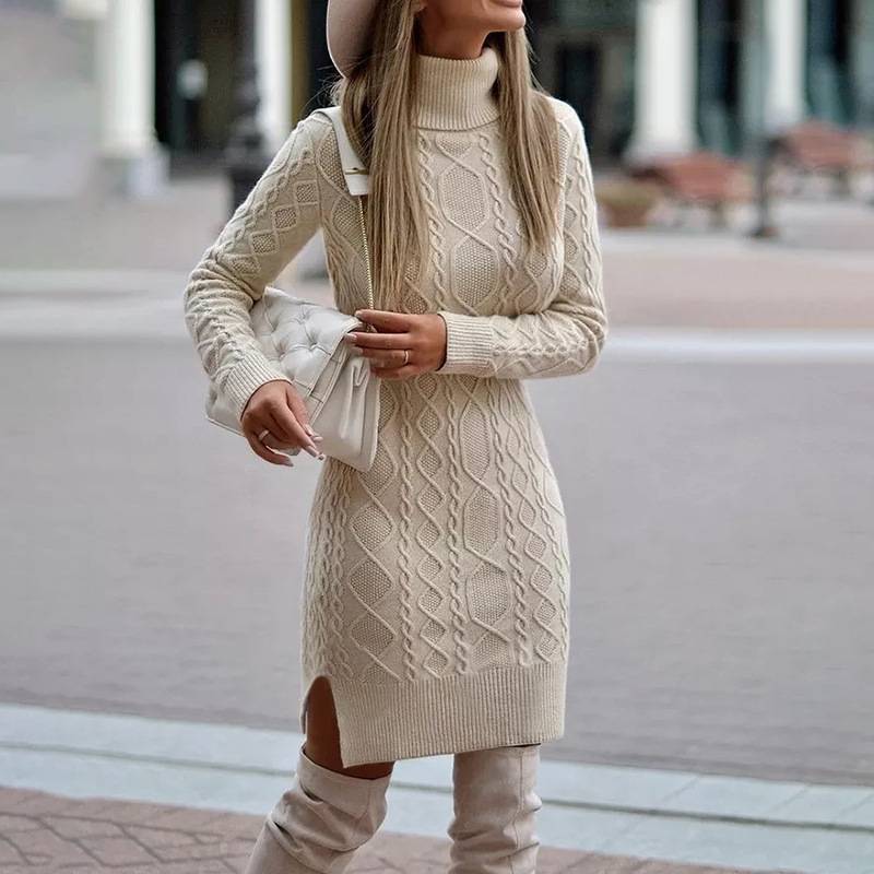 Knitted Roll Neck Jumper Dress Women