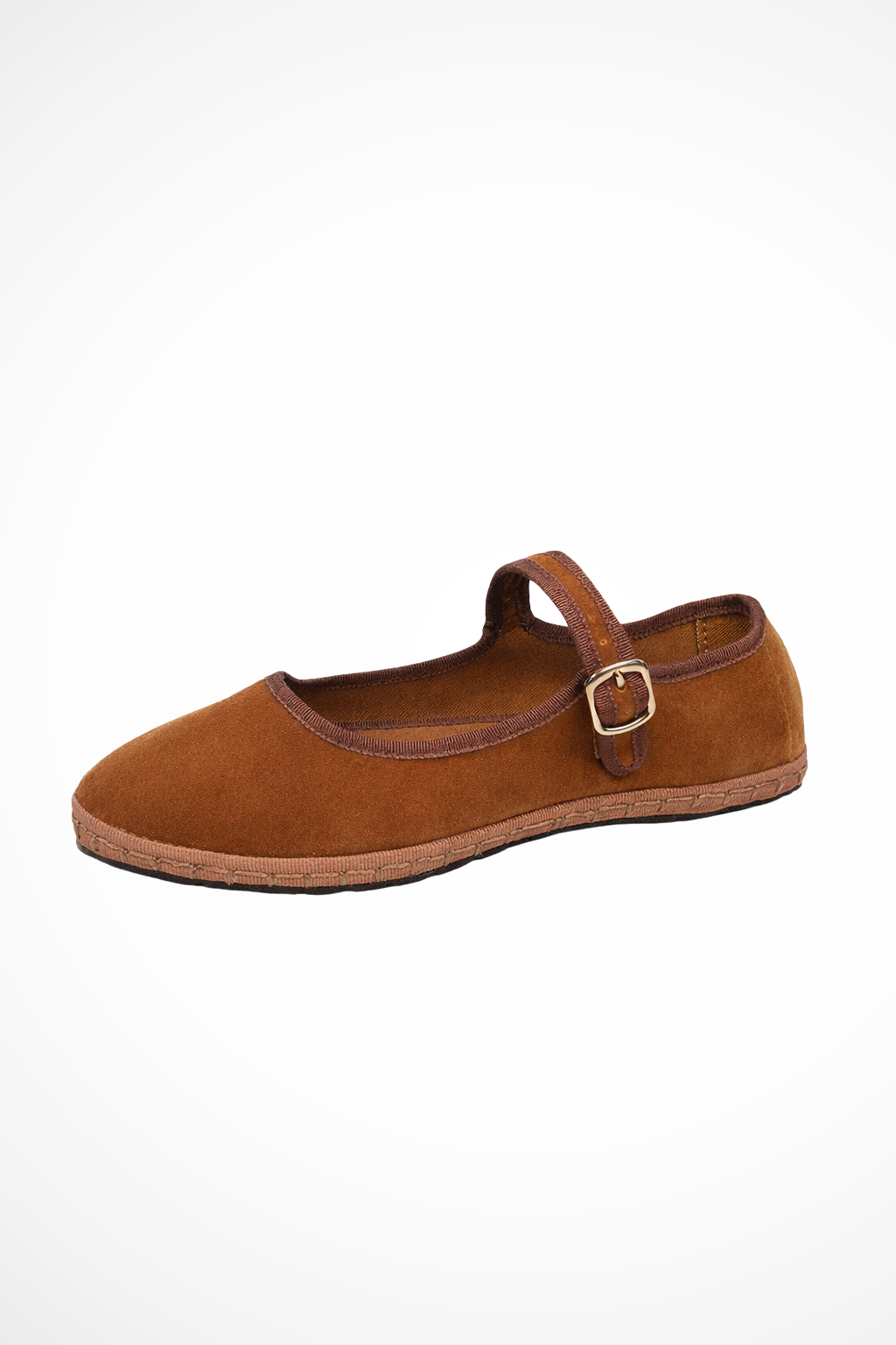 Round toe buckle strap Mary Jane flats in khaki