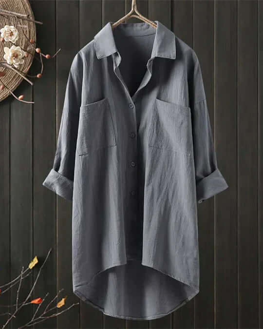 Grey button-down long sleeve blouse