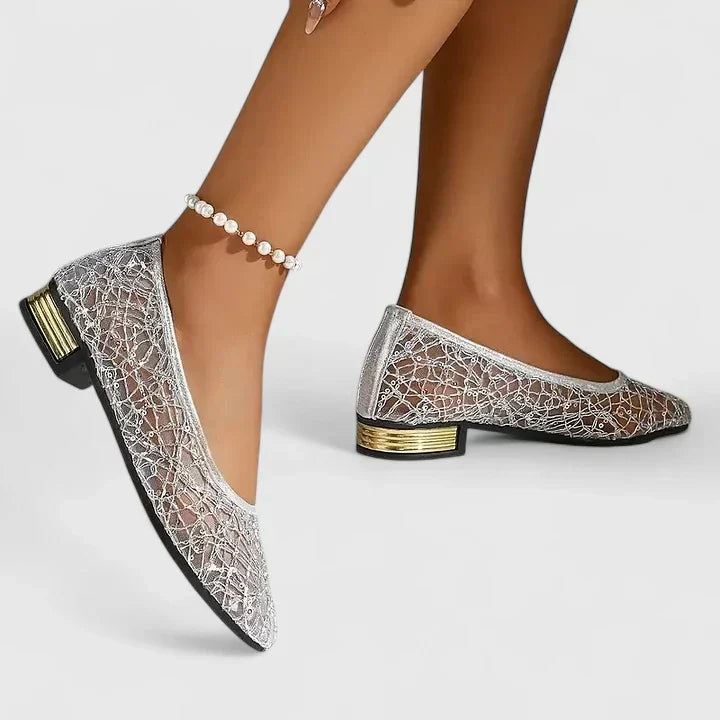 Pointed toe studded ballet flats top view