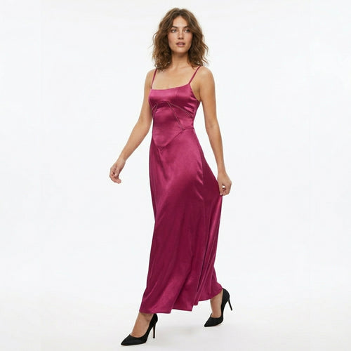 Veloire |  Sleek Strapless Satin Maxi Dress