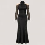 Robe de soirée à col montant froncé pour femmes, épaules dénudées