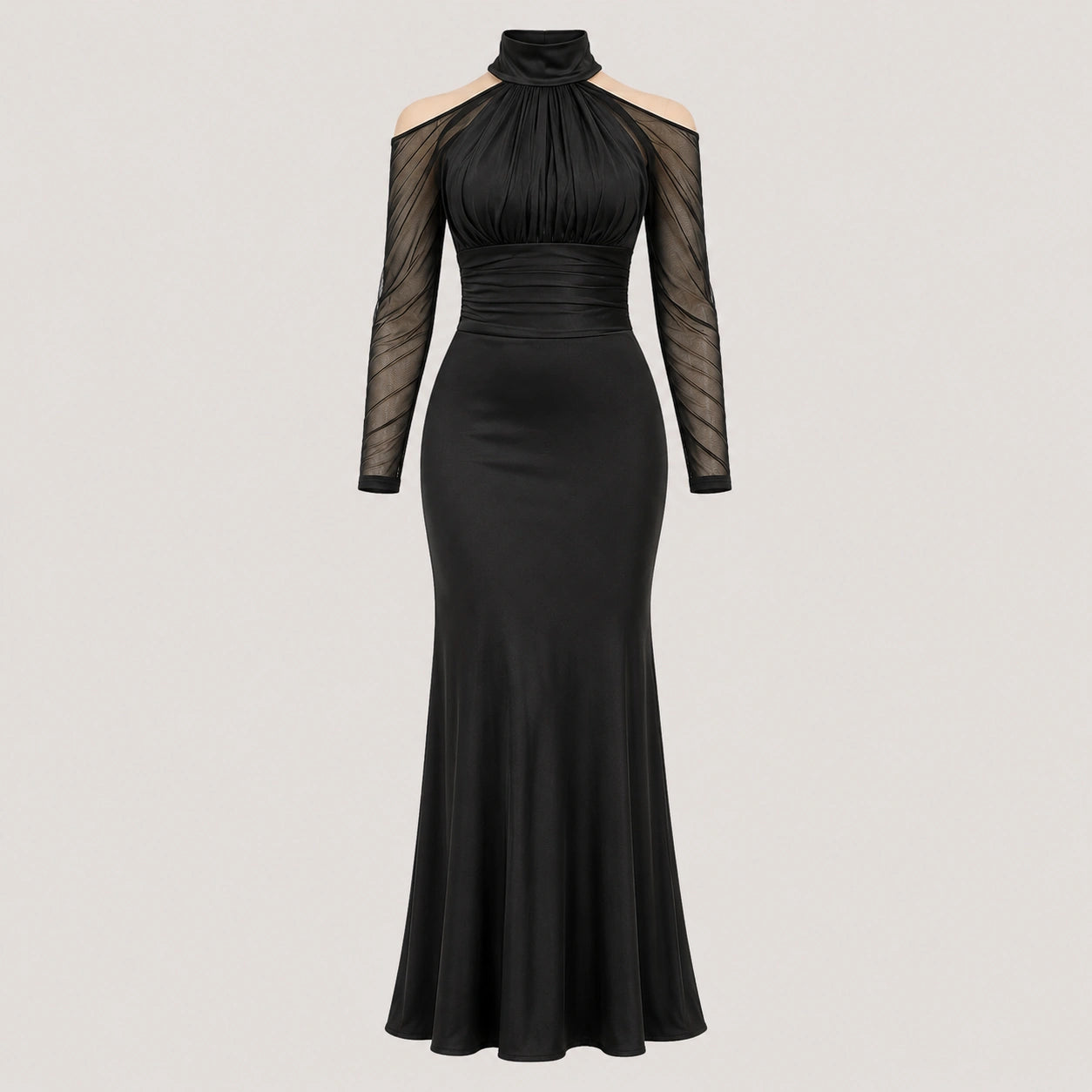 Robe de soirée à col montant froncé pour femmes, épaules dénudées