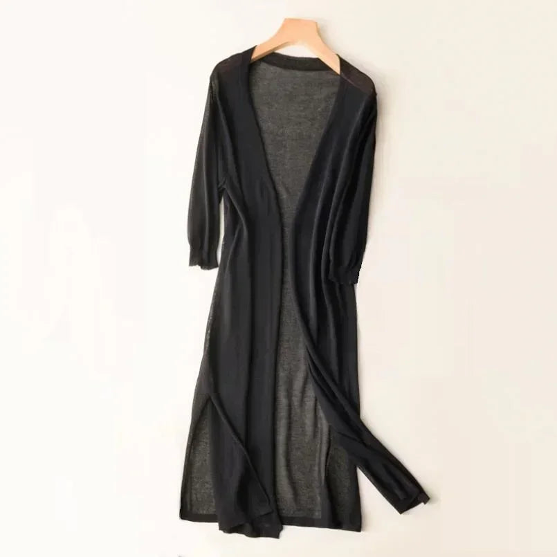 Black open-front long sleeve cardigan