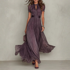 Purple chiffon tie-neck maxi dress