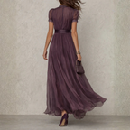Purple chiffon tie-neck maxi dress front