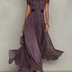 Purple chiffon tie-neck maxi dress side