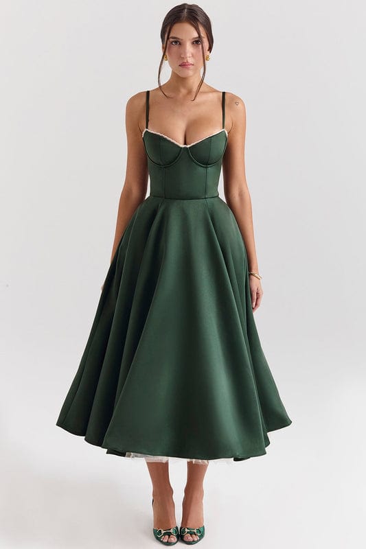 Sleeveless Corset Midi Dress - Green