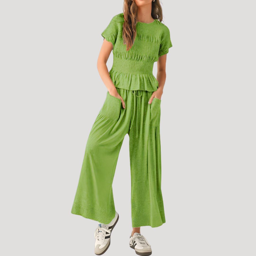 Peplum wide-leg two-piece set in Green