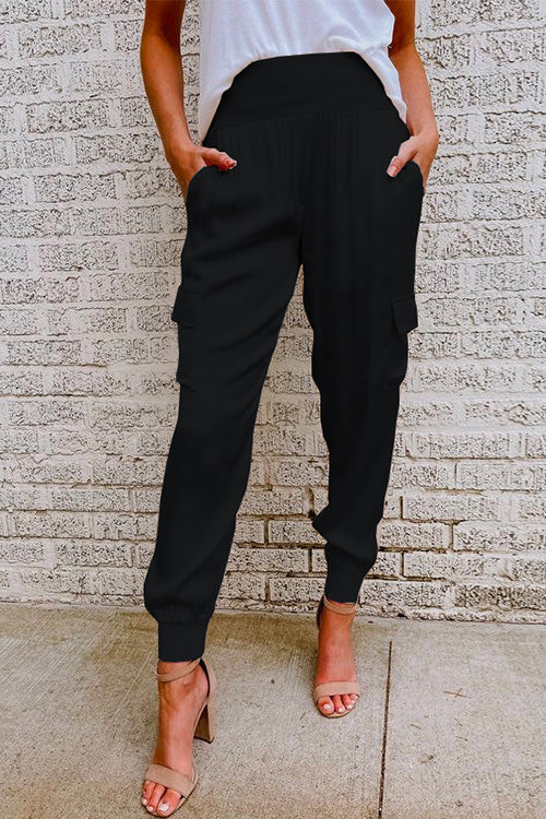 Black high-waist cargo jogger pants
