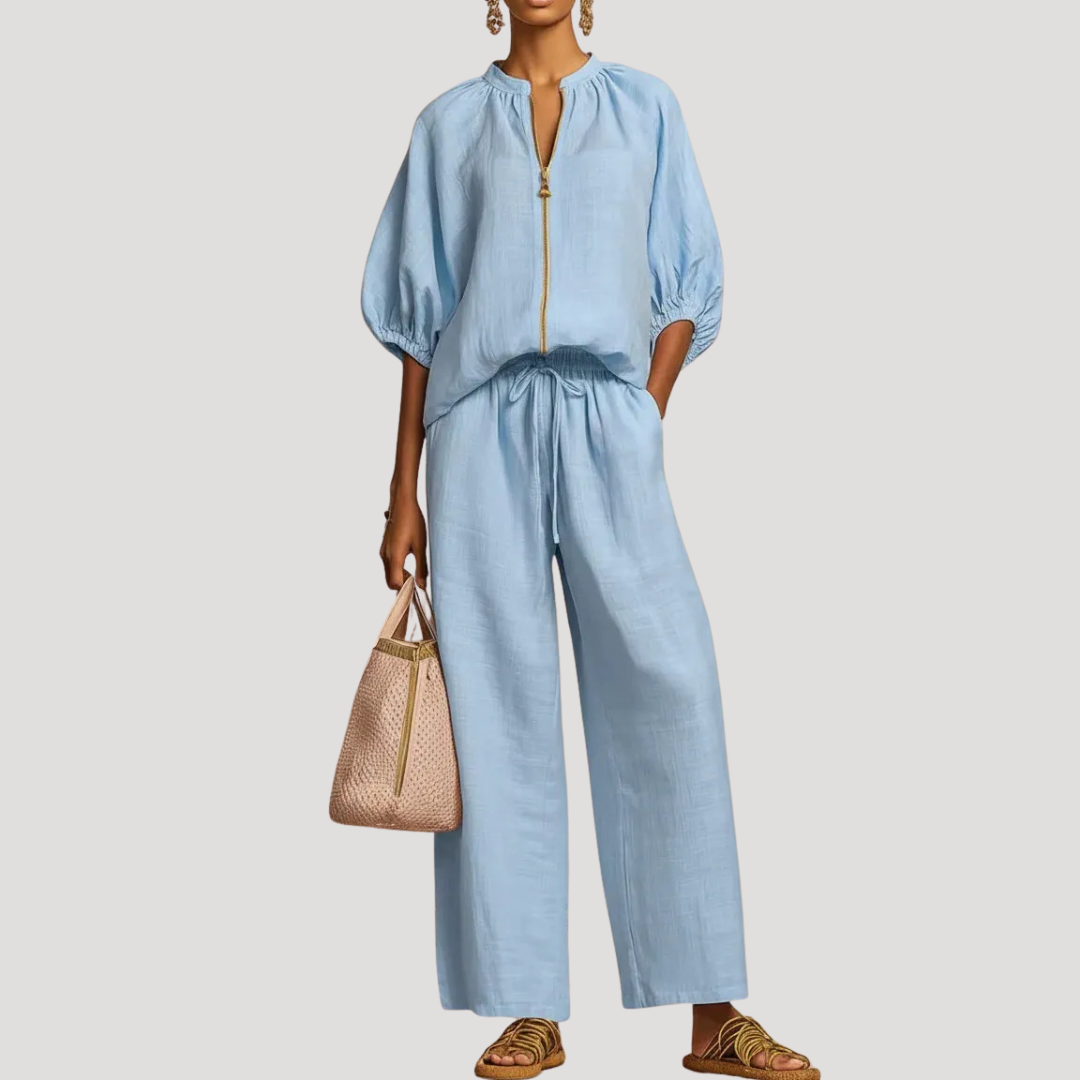 Sky Blue wide-leg two-piece set