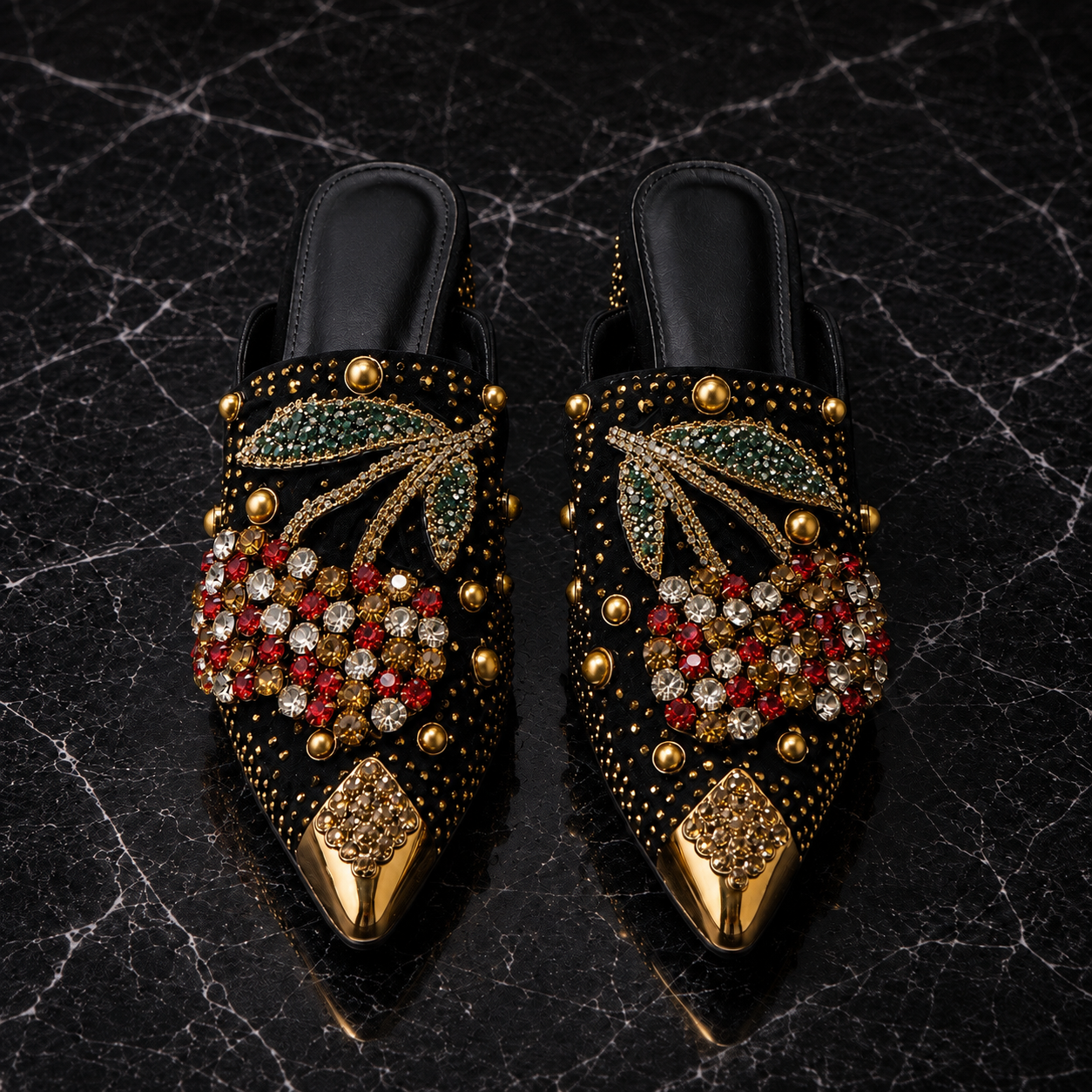 Crystal cherry heels detail