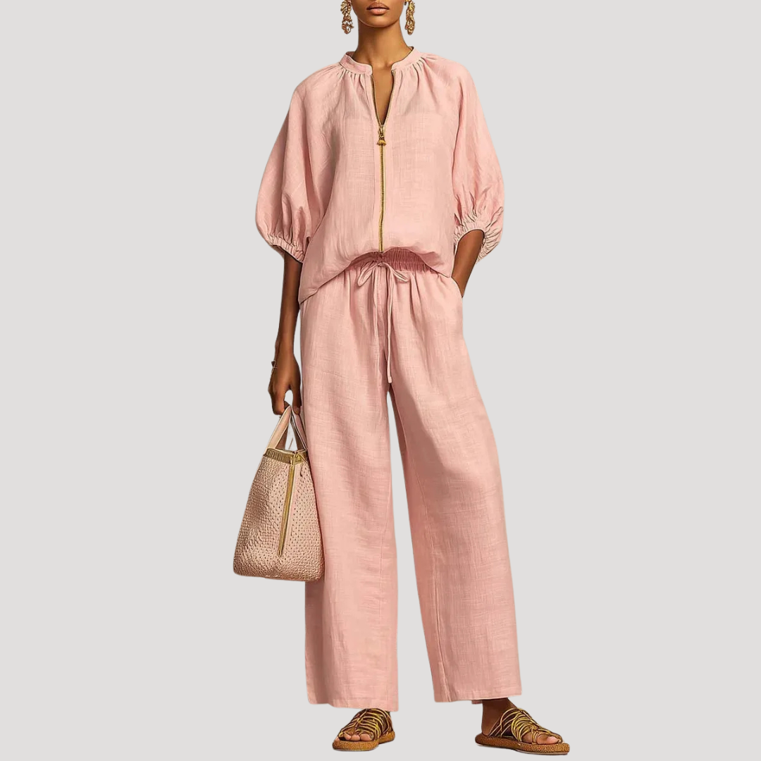 Pink wide-leg two-piece set