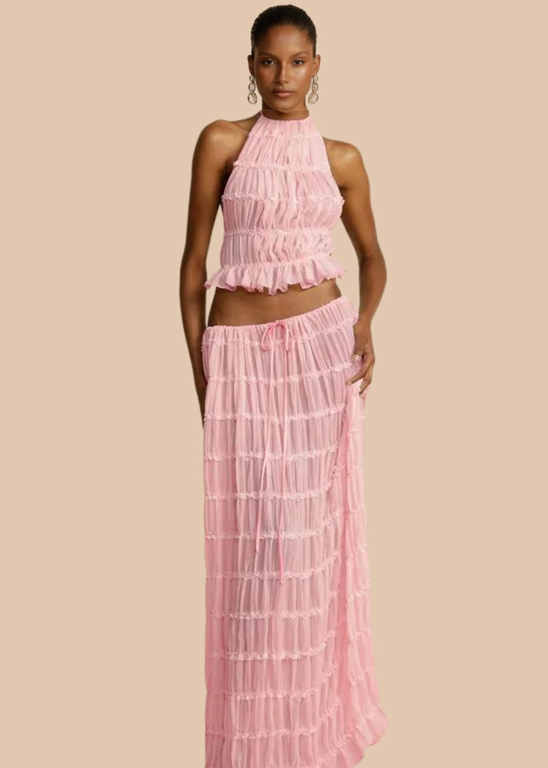 Backless two-piece skirt set in Pink