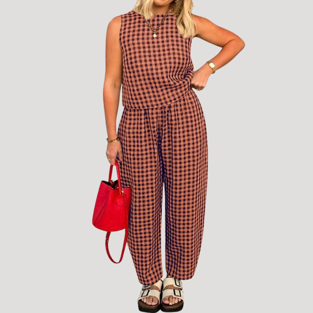 Orange sleeveless wide-leg two-piece set