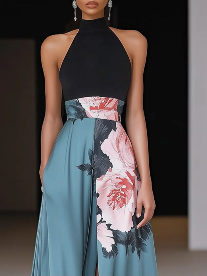 Black floral maxi dress with side slit