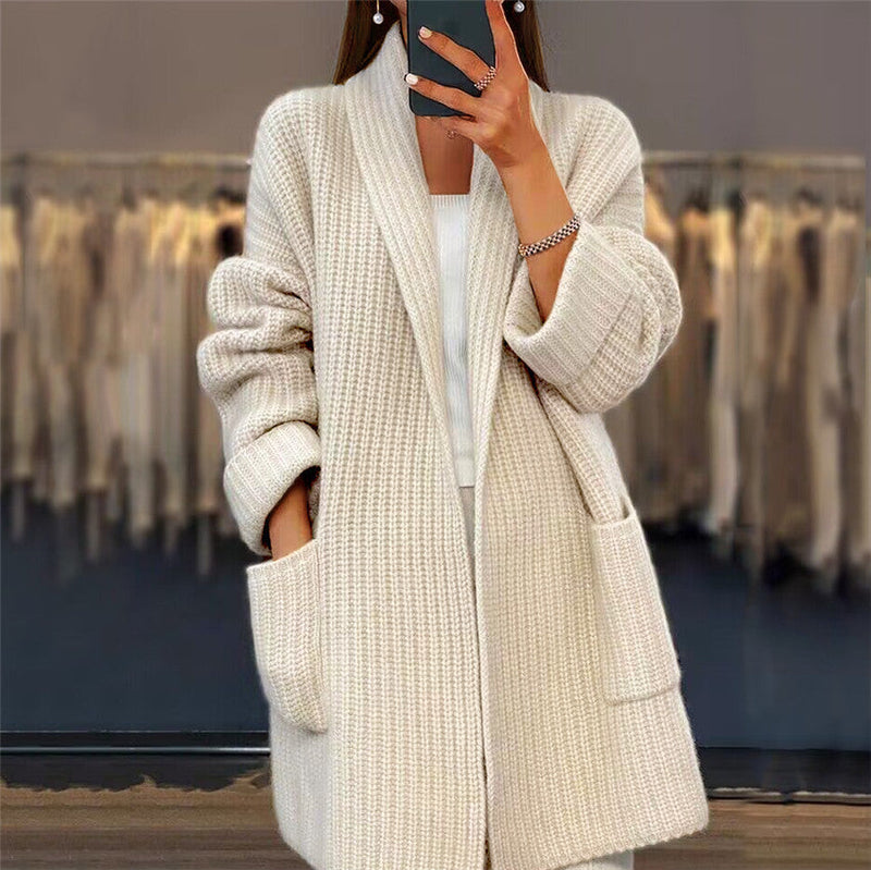 Cream chunky knit cardigan open front oversized