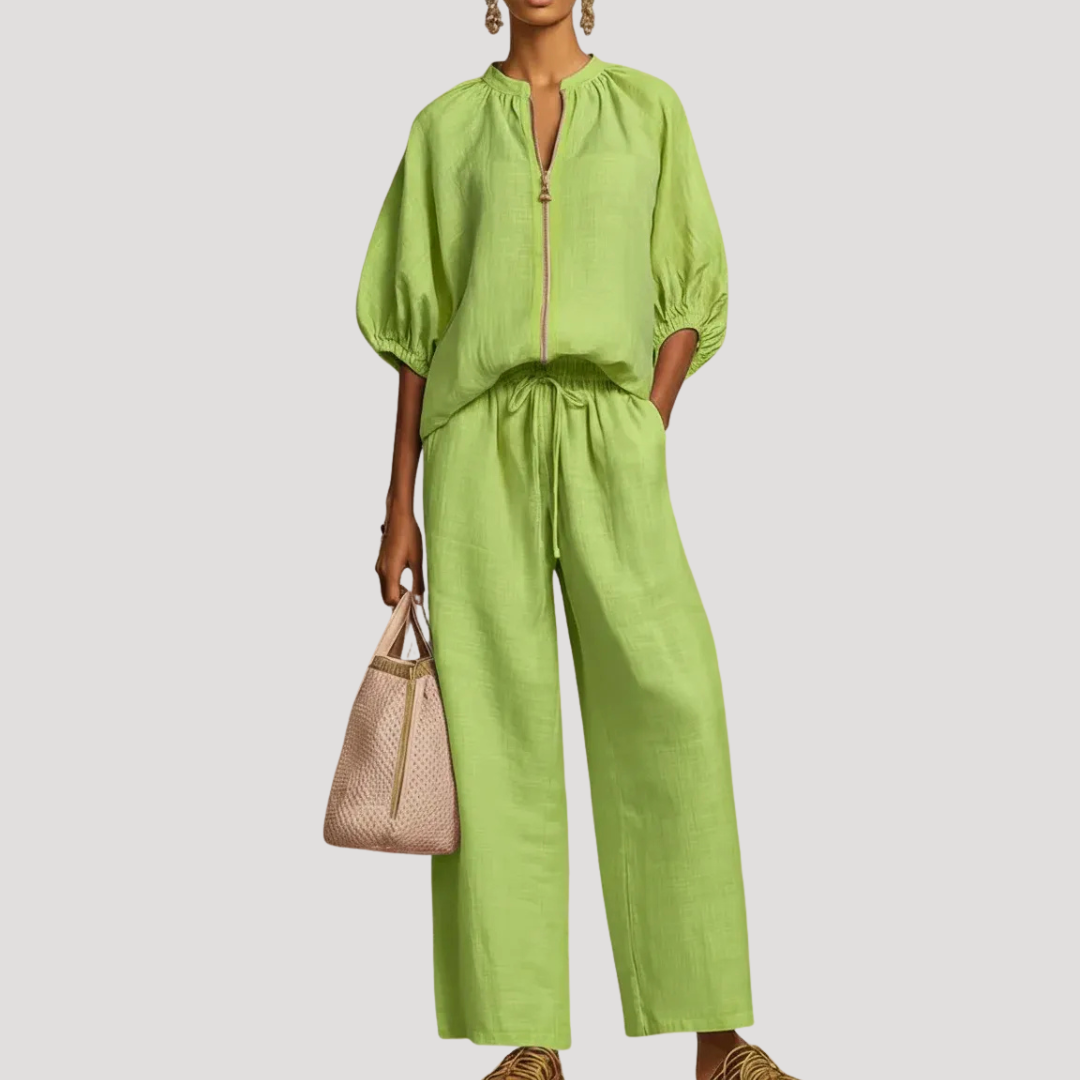 Light Green wide-leg two-piece set