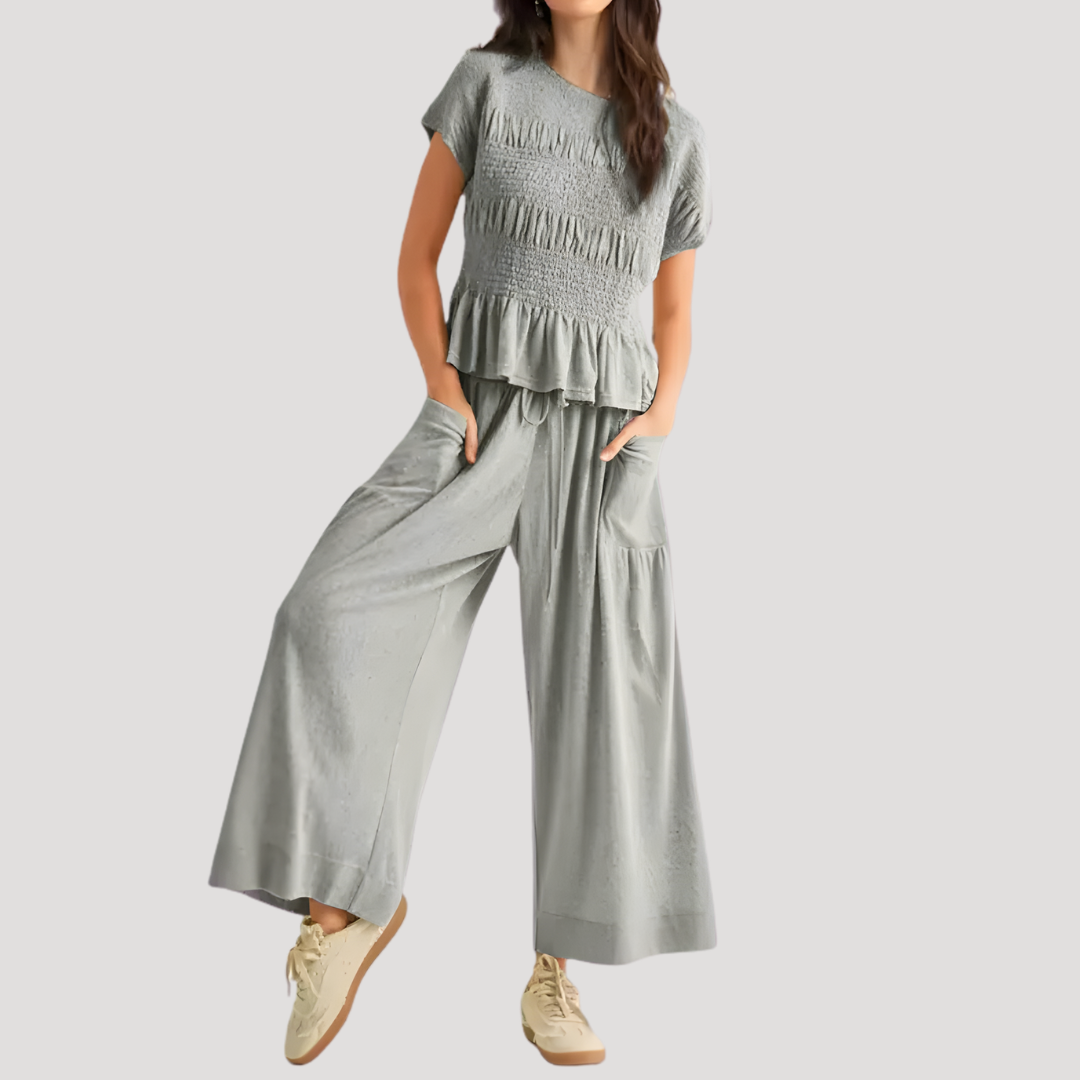 Peplum wide-leg two-piece set in Grey