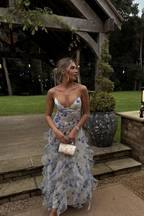 Blue chiffon ruffled maxi dress ruffle detail