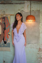 Chiffon ruffle V-neck maxi dress movement