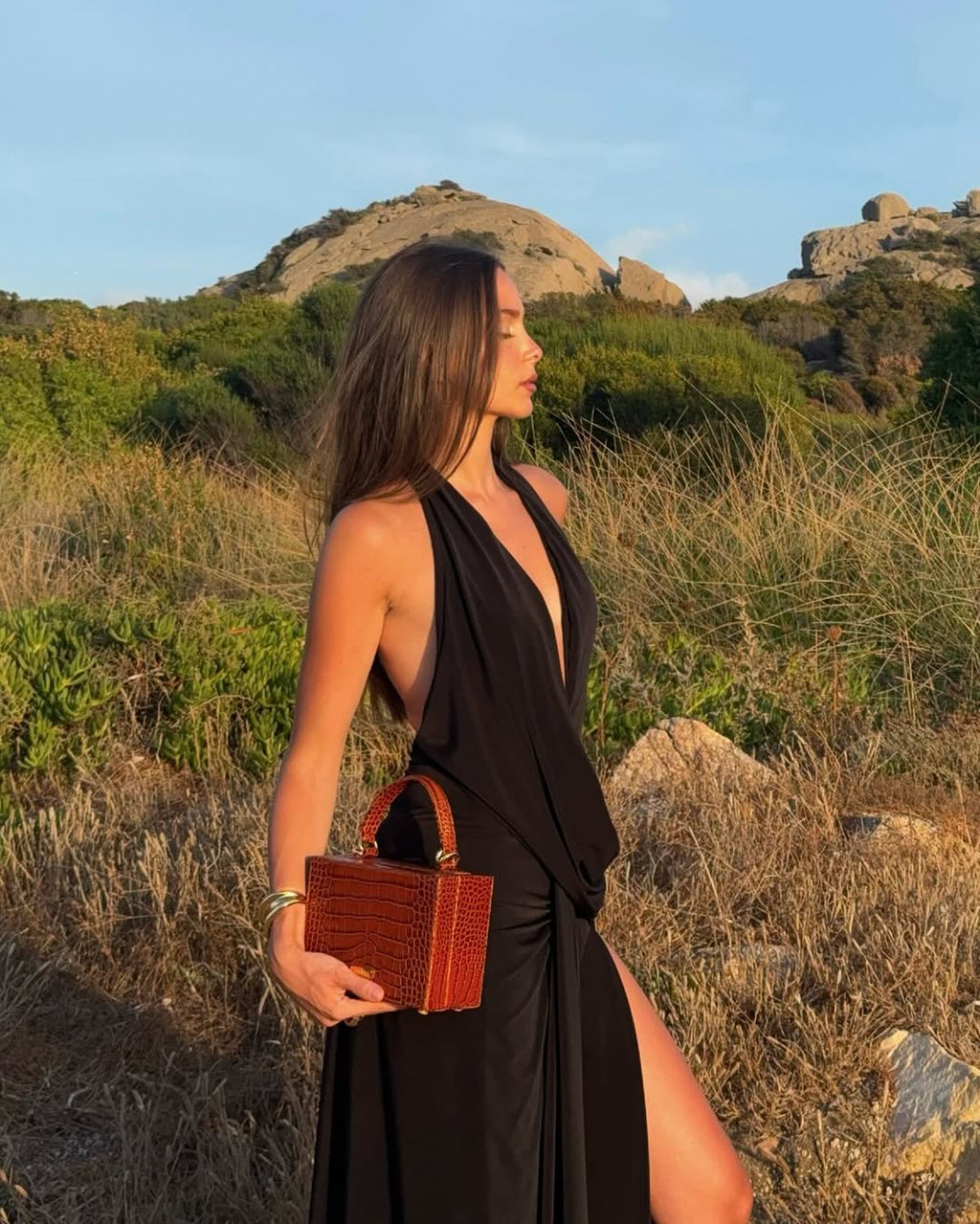Pleated halter maxi dress black, sleek flowing silhouette, summer formal style