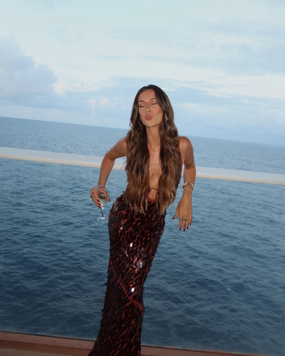 Brown sequin mermaid maxi dress, back view