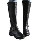 Knee high boots faux leather round toe detail