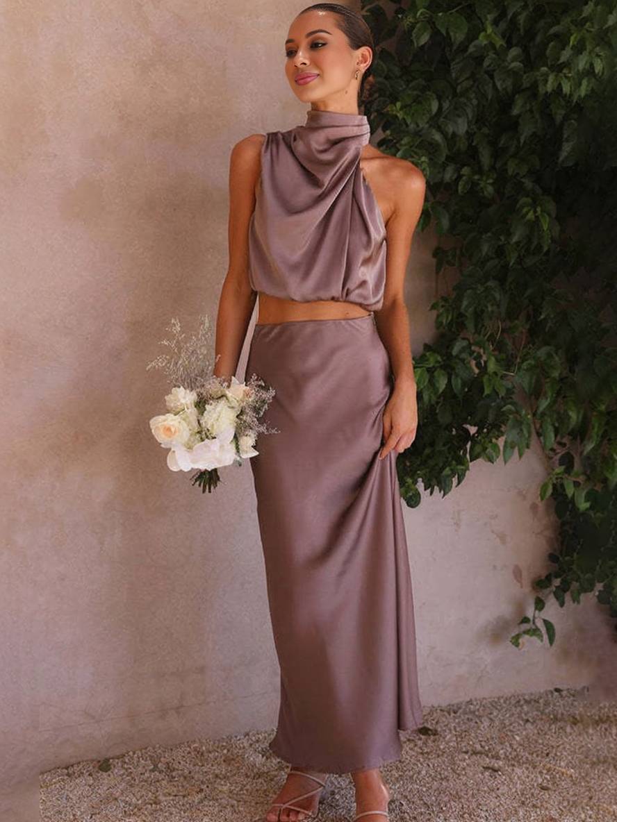 Violet halter neck two-piece set