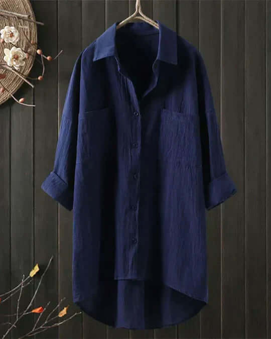 Blue button-down long sleeve blouse