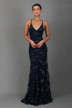Navy sequin evening gown