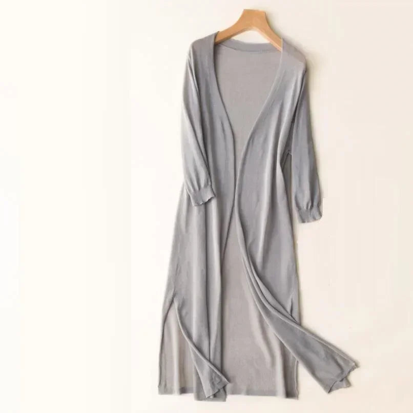 Grey open-front long sleeve cardigan